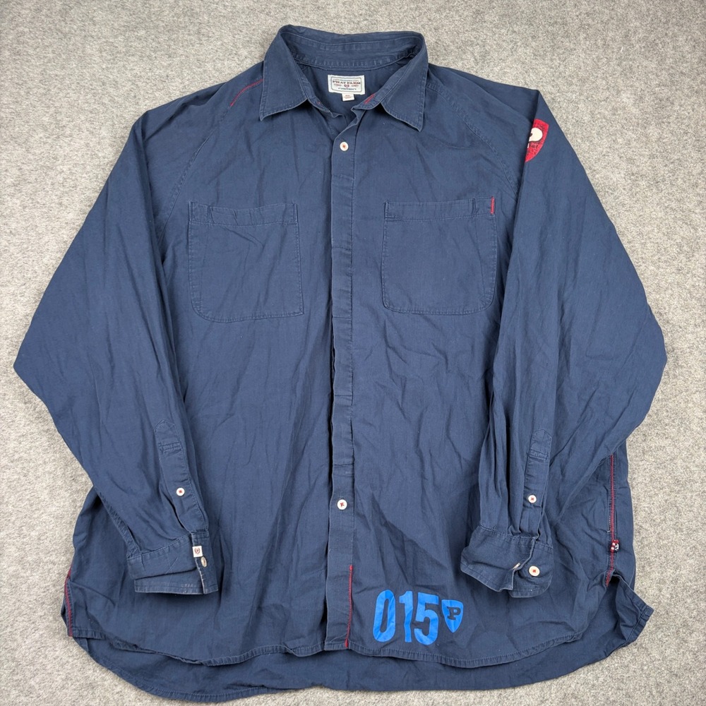 Phat Farm Button Up Shirt Mens 4XL Navy Blue Y2K Streetwear Graphic Long Sleeve - Picture 2 of 13